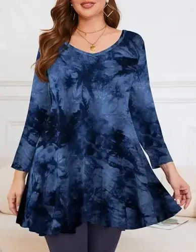 LARACE Tunics 3/4 Sleeve Plus Size Tops for Women V Neck Loose Fit Flowy Clothing for Leggings - 2