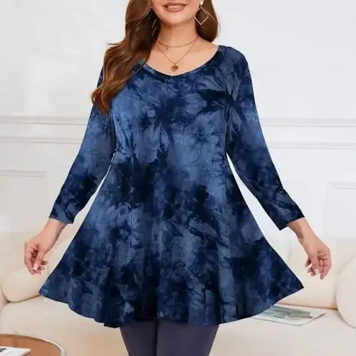 LARACE Tunics 3/4 Sleeve Plus Size Tops for Women V Neck Loose Fit Flowy Clothing for Leggings - 3