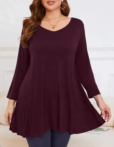 LARACE Tunics 3/4 Sleeve Plus Size Tops for Women V Neck Loose Fit Flowy Clothing for Leggings - LARACE (1)