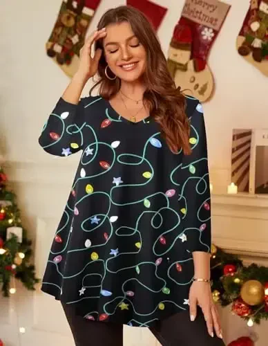 LARACE Tunics 3/4 Sleeve Plus Size Tops for Women V Neck Loose Fit Flowy Clothing for Leggings - 2