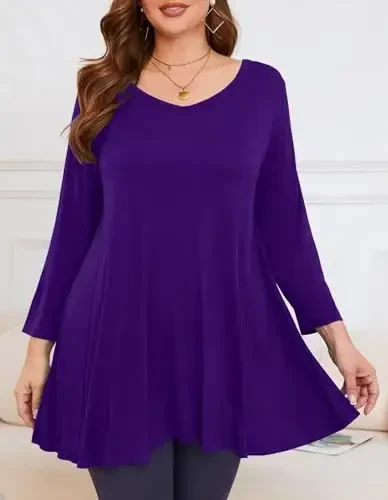 LARACE Tunics 3/4 Sleeve Plus Size Tops for Women V Neck Loose Fit Flowy Clothing for Leggings - 2