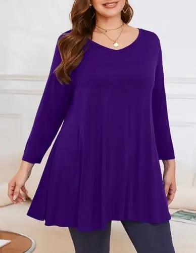 LARACE Tunics 3/4 Sleeve Plus Size Tops for Women V Neck Loose Fit Flowy Clothing for Leggings - 11