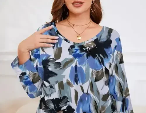 LARACE Tunics 3/4 Sleeve Plus Size Tops for Women V Neck Loose Fit Flowy Clothing for Leggings - 6