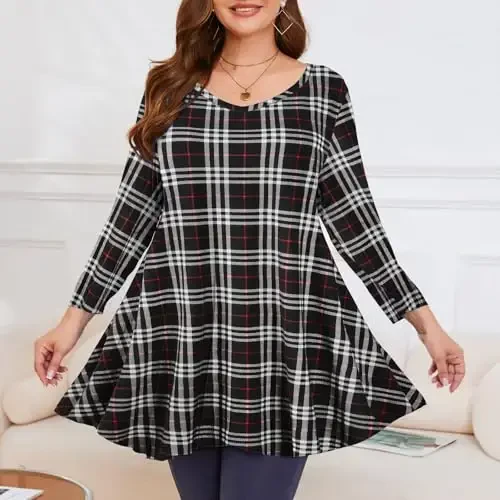 LARACE Tunics 3/4 Sleeve Plus Size Tops for Women V Neck Loose Fit Flowy Clothing for Leggings - 3