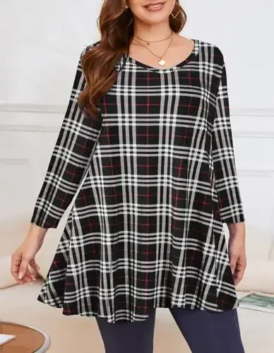 LARACE Tunics 3/4 Sleeve Plus Size Tops for Women V Neck Loose Fit Flowy Clothing for Leggings - 5