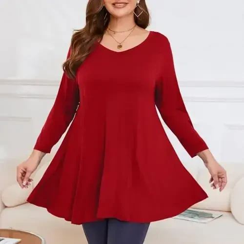 LARACE Tunics 3/4 Sleeve Plus Size Tops for Women V Neck Loose Fit Flowy Clothing for Leggings - 3