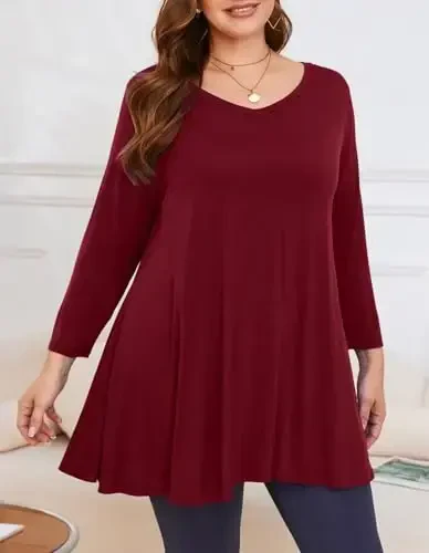 LARACE Tunics 3/4 Sleeve Plus Size Tops for Women V Neck Loose Fit Flowy Clothing for Leggings - 5