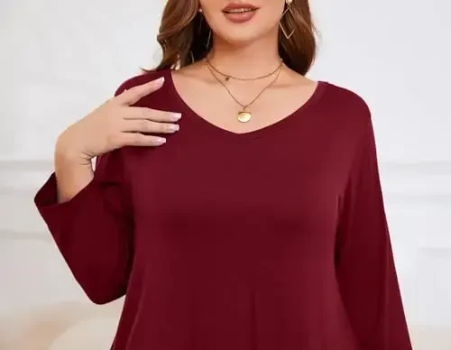 LARACE Tunics 3/4 Sleeve Plus Size Tops for Women V Neck Loose Fit Flowy Clothing for Leggings - 6