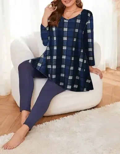 LARACE Tunics 3/4 Sleeve Plus Size Tops for Women V Neck Loose Fit Flowy Clothing for Leggings - 4