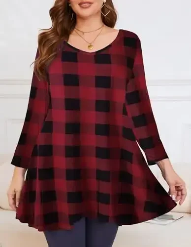 LARACE Tunics 3/4 Sleeve Plus Size Tops for Women V Neck Loose Fit Flowy Clothing for Leggings - 2