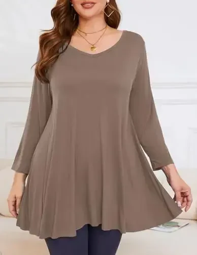 LARACE Tunics 3/4 Sleeve Plus Size Tops for Women V Neck Loose Fit Flowy Clothing for Leggings - 2
