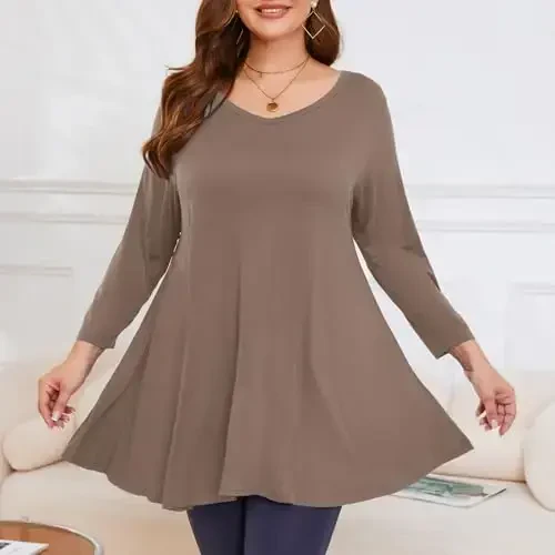 LARACE Tunics 3/4 Sleeve Plus Size Tops for Women V Neck Loose Fit Flowy Clothing for Leggings - 3