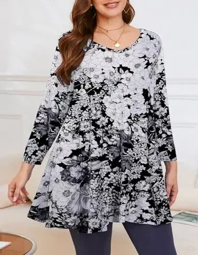 LARACE Tunics 3/4 Sleeve Plus Size Tops for Women V Neck Loose Fit Flowy Clothing for Leggings - 7