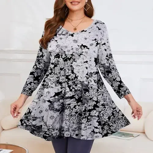 LARACE Tunics 3/4 Sleeve Plus Size Tops for Women V Neck Loose Fit Flowy Clothing for Leggings - 3