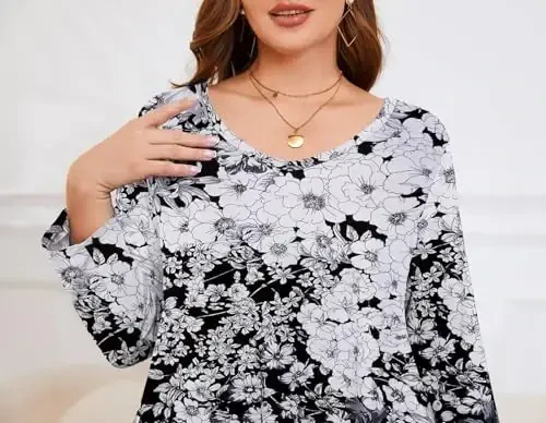 LARACE Tunics 3/4 Sleeve Plus Size Tops for Women V Neck Loose Fit Flowy Clothing for Leggings - 6