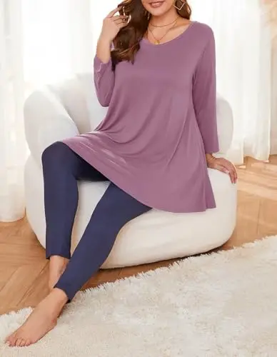 LARACE Tunikalar 3/4 yengli ayollar uchun katta o'lchamli ustki kiyimlar V bo'yinli keng bichimli leggings uchun erkin kiyimlar - 4