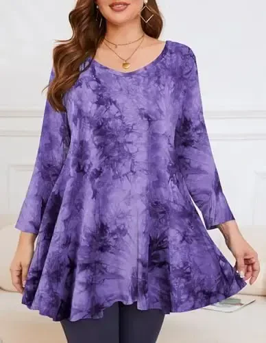 LARACE Tunikalar 3/4 Yengli Katta Oʻlchamli Ayollar uchun Toplar V Boʻyinli Keng Fasonli Leggings uchun Erkin Kiyim - 2