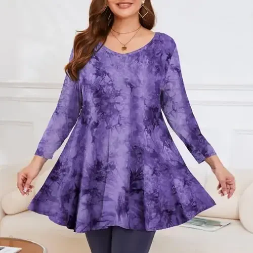 LARACE Tunikalar 3/4 Yengli Katta Oʻlchamli Ayollar uchun Toplar V Boʻyinli Keng Fasonli Leggings uchun Erkin Kiyim - 3