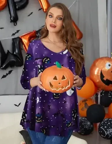 LARACE Tunikalar 3/4 Yengli Katta Oʻlchamli Ayollar uchun Toplar V Boʻyinli Keng Kesimli Shimlar uchun Erkin Kiyimlar - 3