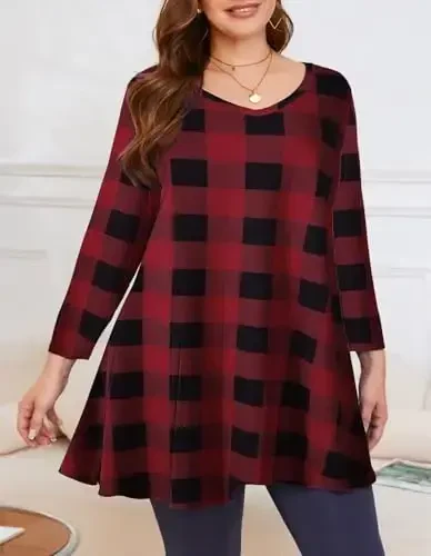 LARACE Tunikalar ayollar uchun 3/4 yengli katta o'lchamdagi toplar V bo'yinli keng bichimli legginglar uchun erkin kiyimlar - 5