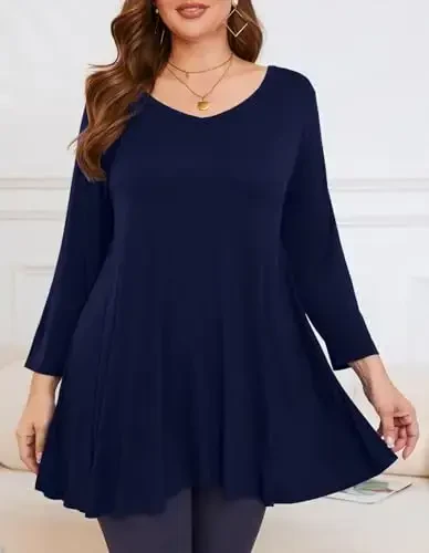 LARACE Tunikalar Ayollar uchun 3/4 Yengli Katta Razmerli Toplar V Bo'yin Bo'sh Fit Legginglar uchun Yengil Kiyimlar - MODAZONE (1)