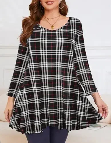 LARACE Туники 3/4 рукава Большие размеры Топы для женщин V-образный вырез Свободный крой Легкая одежда для леггинсов - 2