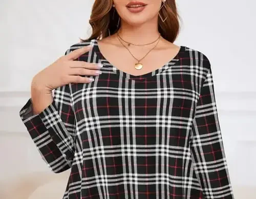 LARACE Туники 3/4 рукава Большие размеры Топы для женщин V-образный вырез Свободный крой Легкая одежда для леггинсов - 6