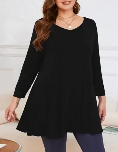 LARACE Туники 3/4 Рукава Большие Размеры Топы для Женщин V Шея Свободный Крой Легкая Одежда для Леггинсов - 5
