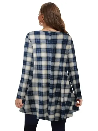 LARACE Туники больших размеров, женские рубашки с длинным рукавом, свободные расклешенные топы для леггинсов - 5