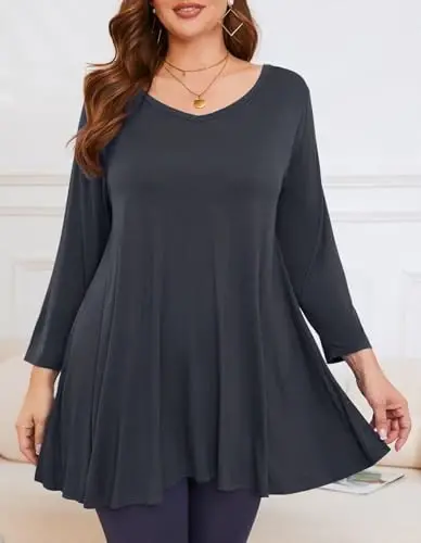 LARACE Tunics 3/4 Sleeve Plus Size Tops for Women V Neck Loose Fit Flowy Clothing for Leggings - 2