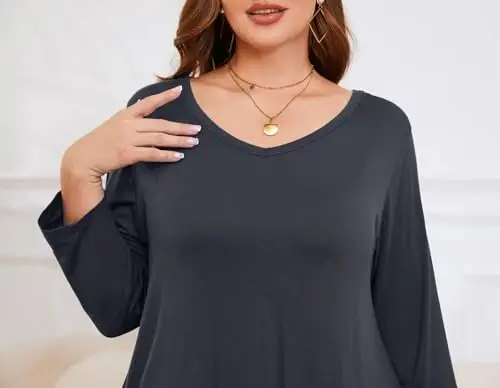 LARACE Tunics 3/4 Sleeve Plus Size Tops for Women V Neck Loose Fit Flowy Clothing for Leggings - 6
