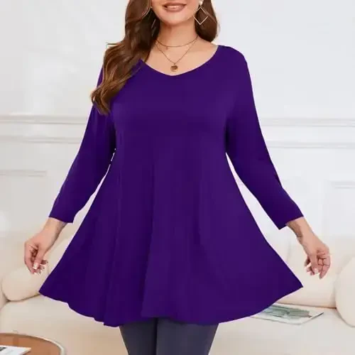 LARACE Tunics 3/4 Sleeve Plus Size Tops for Women V Neck Loose Fit Flowy Clothing for Leggings - 3