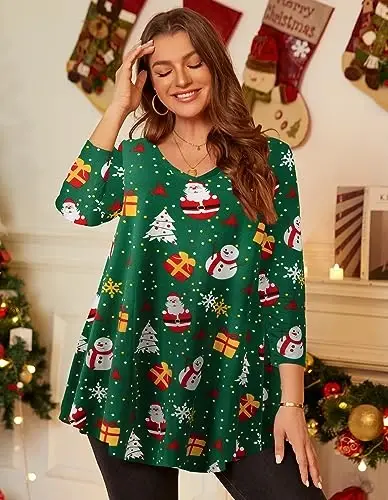 LARACE Tunics 3/4 Sleeve Plus Size Tops for Women V Neck Loose Fit Flowy Clothing for Leggings - 2