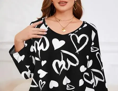 LARACE Tunics 3/4 Sleeve Plus Size Tops for Women V Neck Loose Fit Flowy Clothing for Leggings - 6