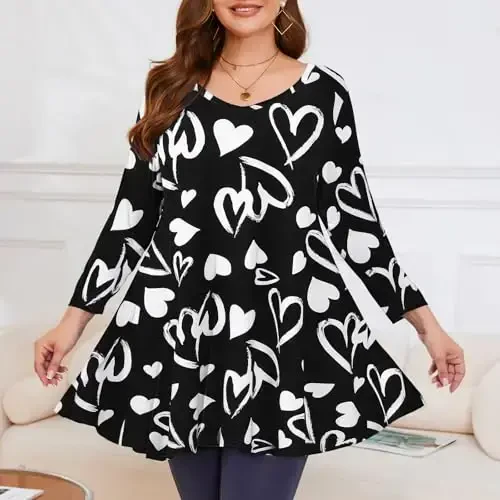 LARACE Tunics 3/4 Sleeve Plus Size Tops for Women V Neck Loose Fit Flowy Clothing for Leggings - 3