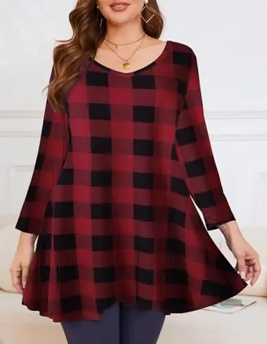LARACE Tunics 3/4 Sleeve Plus Size Tops for Women V Neck Loose Fit Flowy Clothing for Leggings - 2