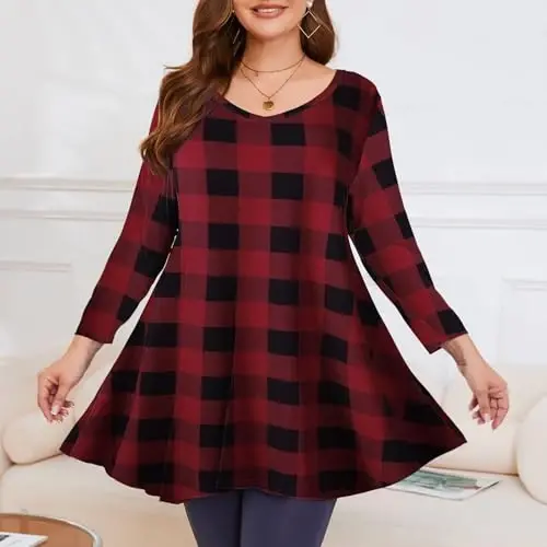 LARACE Tunics 3/4 Sleeve Plus Size Tops for Women V Neck Loose Fit Flowy Clothing for Leggings - 3