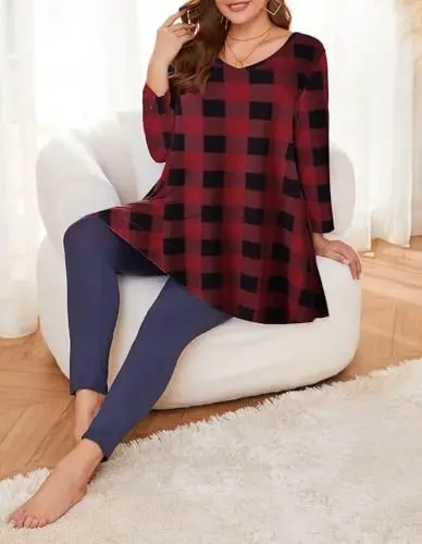 LARACE Tunics 3/4 Sleeve Plus Size Tops for Women V Neck Loose Fit Flowy Clothing for Leggings - 4