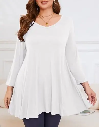 LARACE Tunics 3/4 Sleeve Plus Size Tops for Women V Neck Loose Fit Flowy Clothing for Leggings - 2
