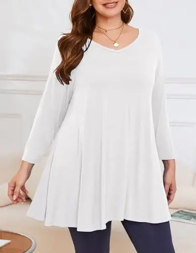 LARACE Tunics 3/4 Sleeve Plus Size Tops for Women V Neck Loose Fit Flowy Clothing for Leggings - 5