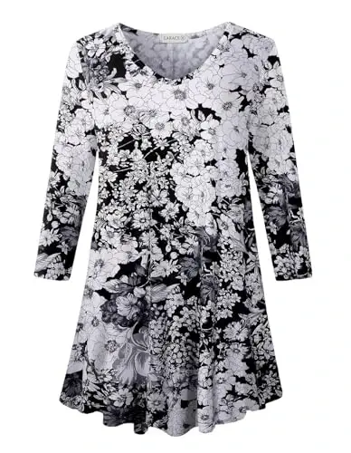LARACE Tunics 3/4 Sleeve Plus Size Tops for Women V Neck Loose Fit Flowy Clothing for Leggings 