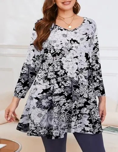 LARACE Tunics 3/4 Sleeve Plus Size Tops for Women V Neck Loose Fit Flowy Clothing for Leggings - 7