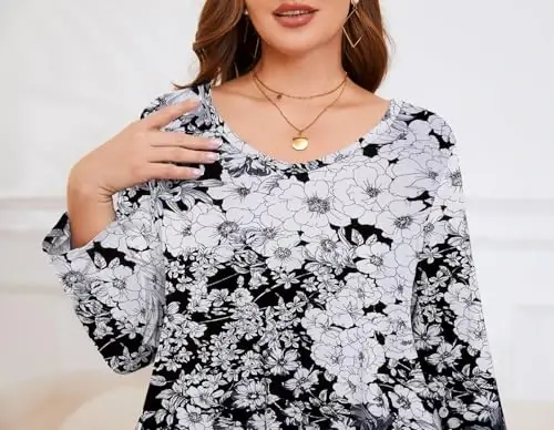 LARACE Tunics 3/4 Sleeve Plus Size Tops for Women V Neck Loose Fit Flowy Clothing for Leggings - 8