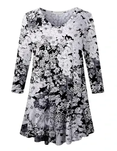 LARACE Tunics 3/4 Sleeve Plus Size Tops for Women V Neck Loose Fit Flowy Clothing for Leggings 