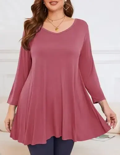 LARACE Tunics 3/4 Sleeve Plus Size Tops for Women V Neck Loose Fit Flowy Clothing for Leggings - 2