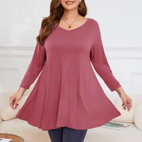 LARACE Tunics 3/4 Sleeve Plus Size Tops for Women V Neck Loose Fit Flowy Clothing for Leggings - 3