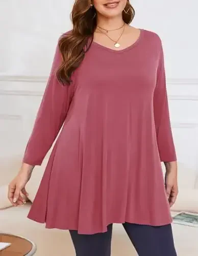 LARACE Tunics 3/4 Sleeve Plus Size Tops for Women V Neck Loose Fit Flowy Clothing for Leggings - 5