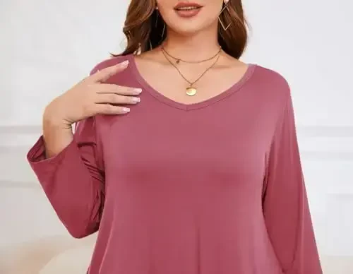 LARACE Tunics 3/4 Sleeve Plus Size Tops for Women V Neck Loose Fit Flowy Clothing for Leggings - 6