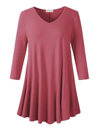LARACE Tunics 3/4 Sleeve Plus Size Tops for Women V Neck Loose Fit Flowy Clothing for Leggings - LARACE