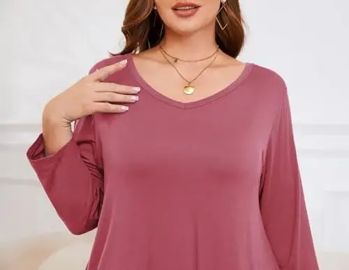 LARACE Tunics 3/4 Sleeve Plus Size Tops for Women V Neck Loose Fit Flowy Clothing for Leggings - 6